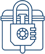 Padlocked suitcase luggage security outline icon