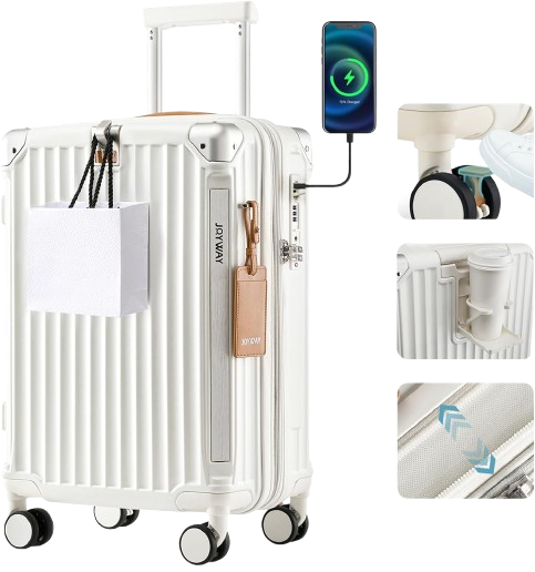 Expandable Suitcase with Smart Cup Holder and USB